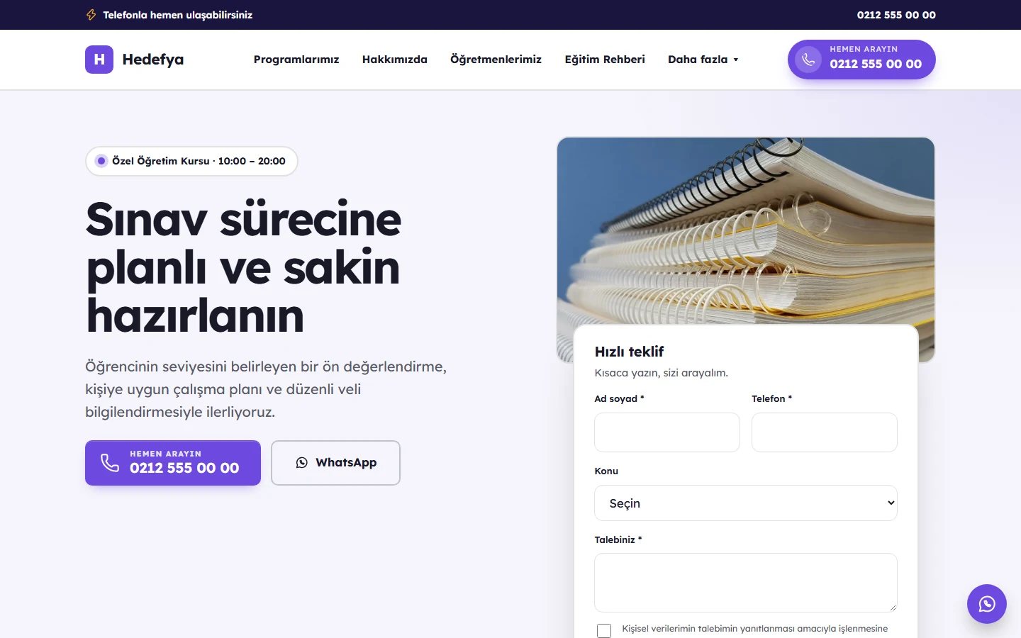 Kurs / Etüt Merkezi — Pratik teması